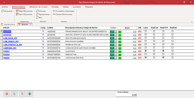 SIGA. Sistema Integral de Gestion de Almacenes.