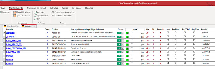 SIGA. Sistema Integral de Gestion de Almacenes.