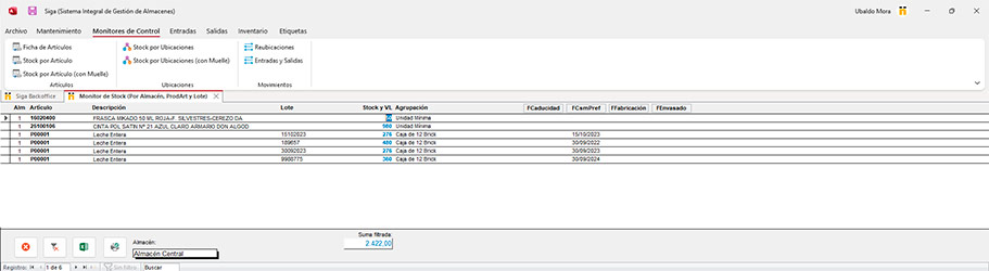 SIGA. Sistema Integral de Gestion de Almacenes.